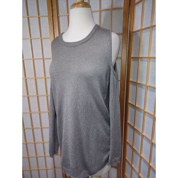 Soho St. Med Silver Cold Shoulder Sweater - Picture 1 of 13